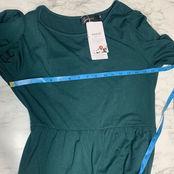 HAEOF Long Sleeve Green Stretchy Midi Women Asymmetrical A Line Dress Size M - Picture 5 of 11